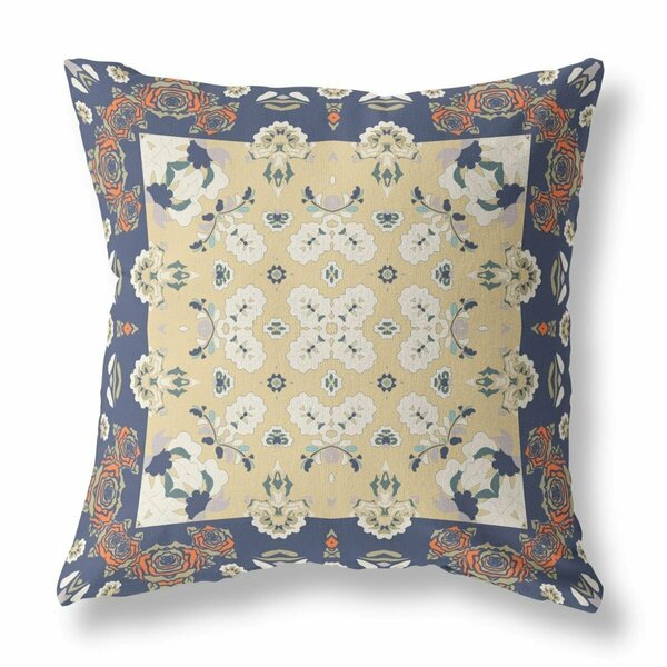 Palacedesigns 16 in. Rose Box Indoor & Outdoor Zippered Throw Pillow Blue & Yellow PA3680094